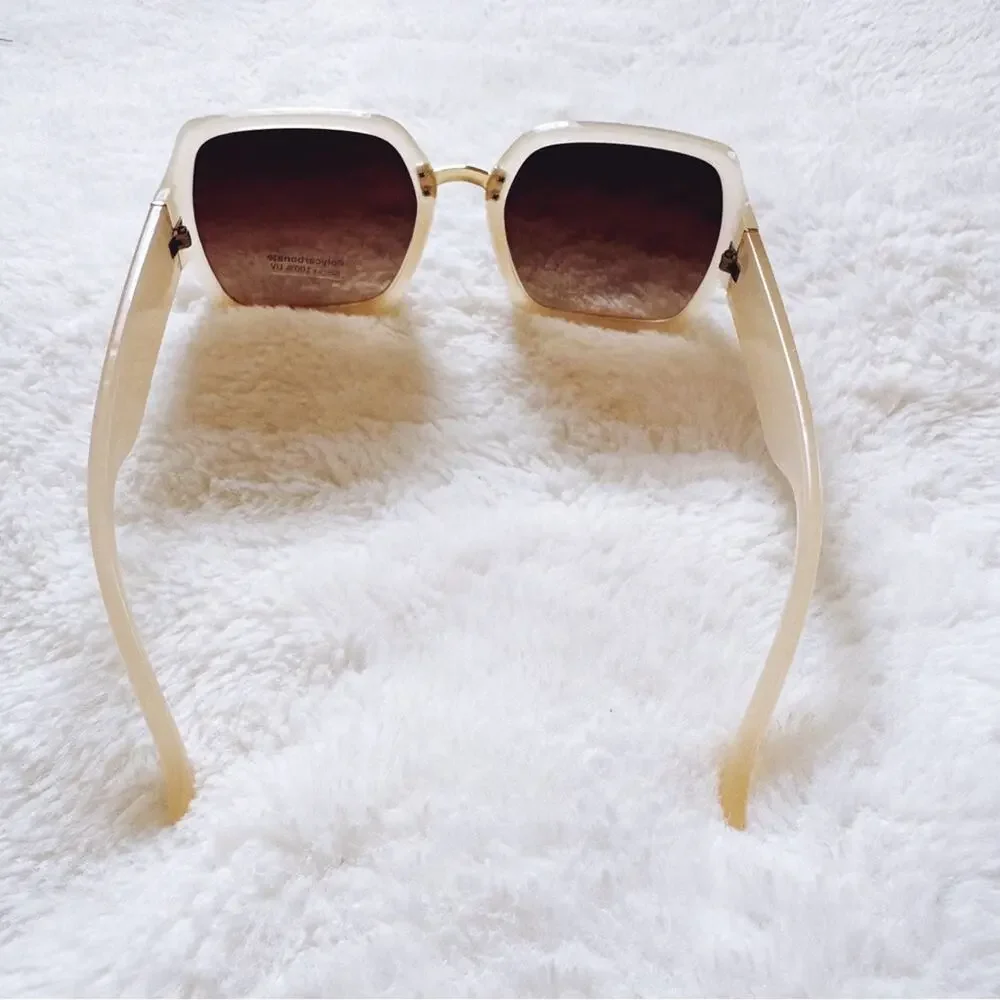 Layla Clear Beige Sleek Square Sunglasses